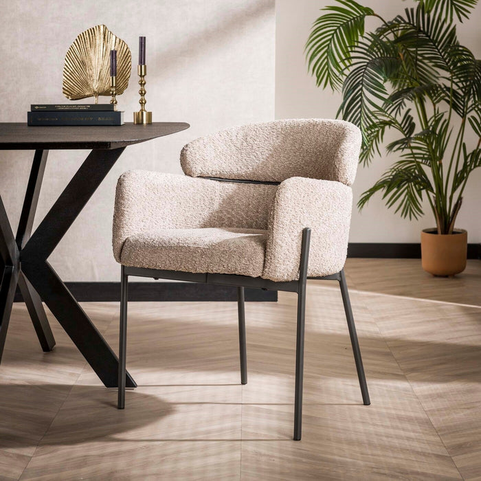 Giga Meubel - Eetkamerstoel Wit Bouclé - Ronde Rug - Set van 2