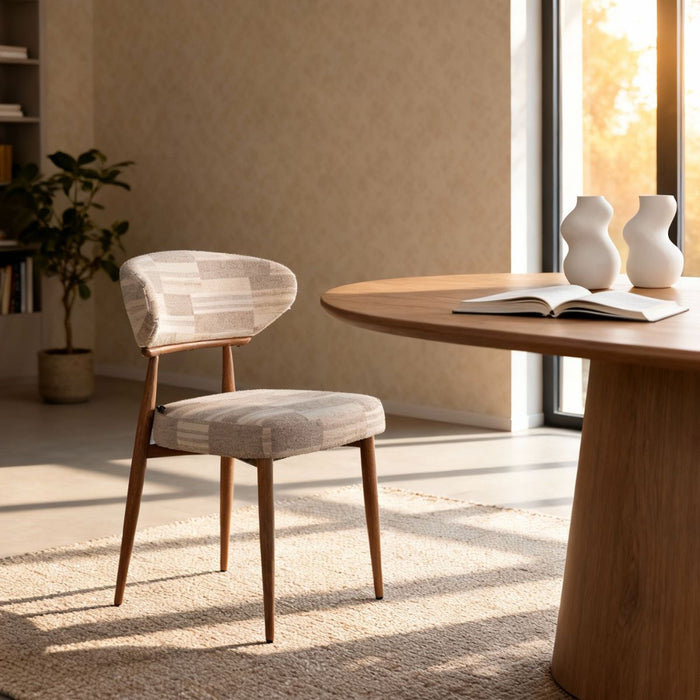 DÉJA Living - Eetkamerstoel Greige|Walnoot Stof - Nora - Set van 2