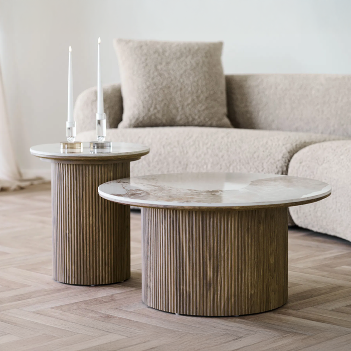 Artichok Ronda Salontafel Met Keramiek Blad Bruin - Ø 80 x 40 cm