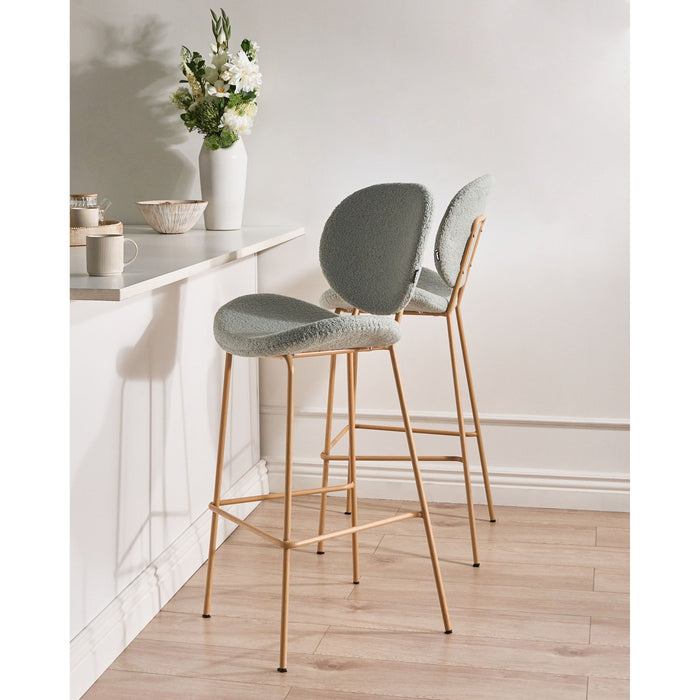 Beliani - LUANA - Barstoel set van 2 - Lichtgroen|Lichtbruin - Bouclé