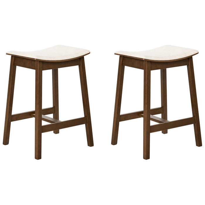 Beliani-DIXON-Barkruk set van 2-Donkerbruin|Off-white-Rubberhout