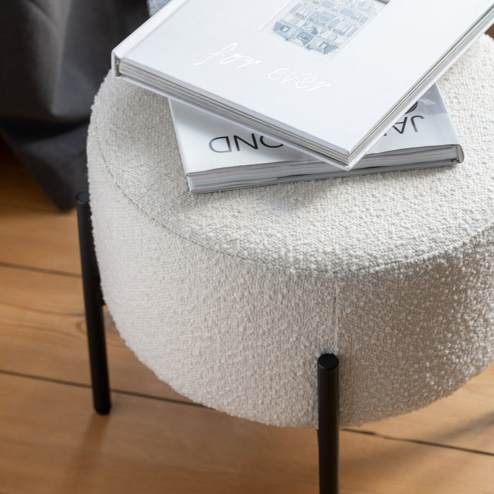 J-Line kruk Bouclé - hout - wit|zwart