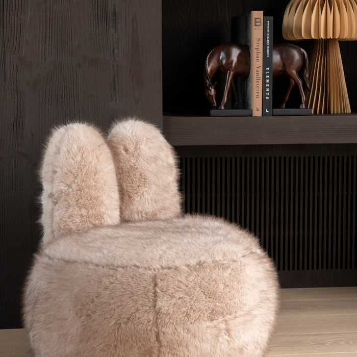 J-Line kruk Fur Bunny - hout - beige
