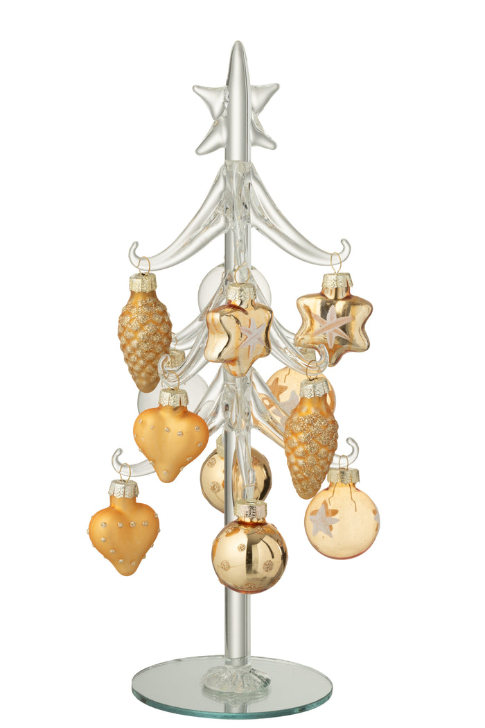 J-Line decoratie Kerstboom + Ballen - glas - goud