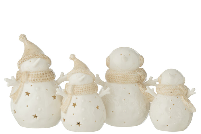 J-Line figuur Sneeuwpop - keramiek - wit|beige - large - 2 s