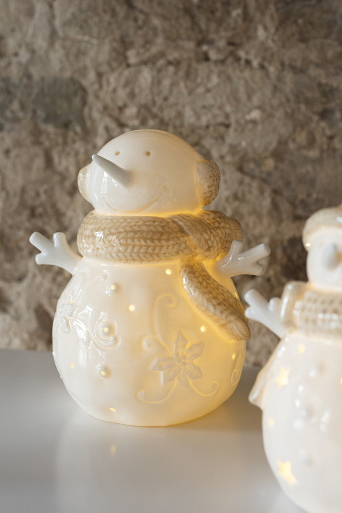 J-Line figuur Sneeuwpop - keramiek - wit|beige - large - 2 s