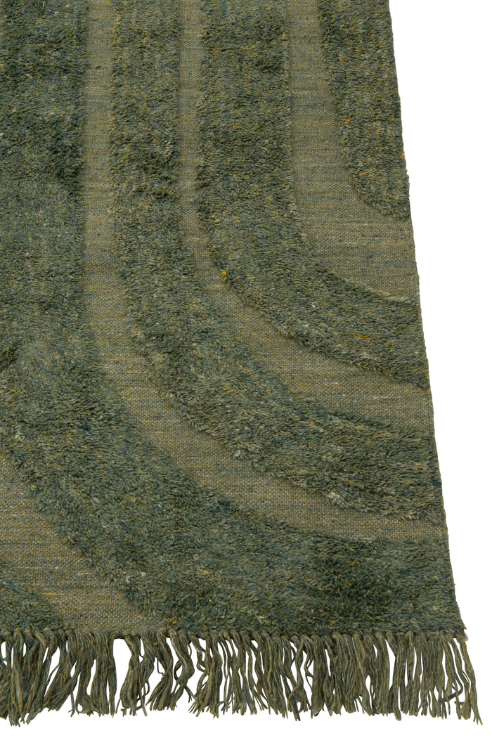 J-Line vloerkleed Afgeronde Lijnen - wol - kakigroen