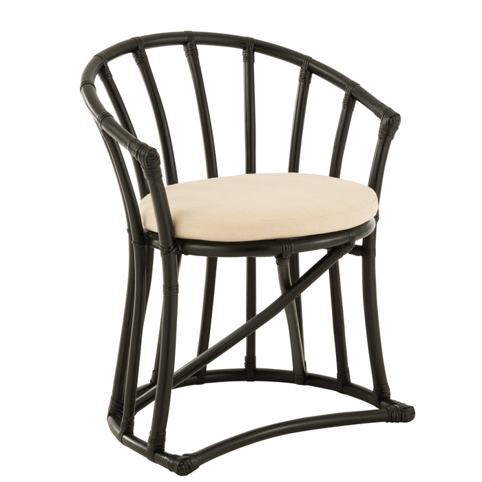 J-Line stoel + kussen - jute|textiel - zwart|wit