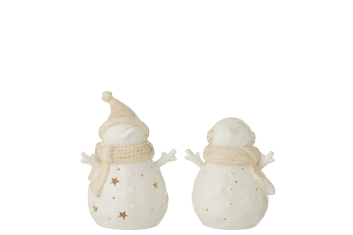 J-Line figuur Sneeuwpop - keramiek - wit|beige - small - 2 s