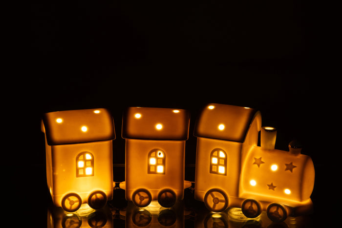 J-Line decoratie Trein - keramiek - wit - LED