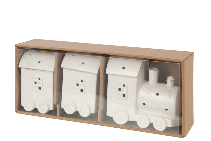 J-Line decoratie Trein - keramiek - wit - LED