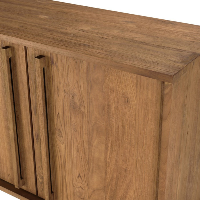 ALIDA - Buffet 3 portes en bois de teck recyclé pieds en métal noir