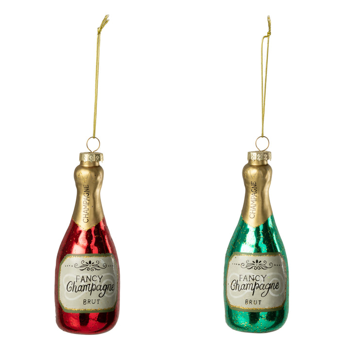 J-Line hanger Champagnefles - glas - groen|rood - 2 stuks