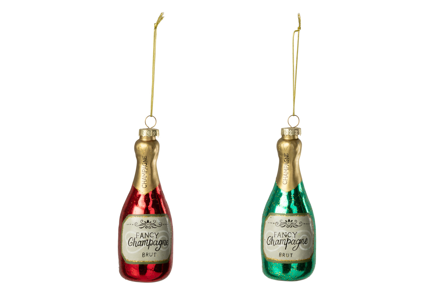 J-Line hanger Champagnefles - glas - groen|rood - 2 stuks