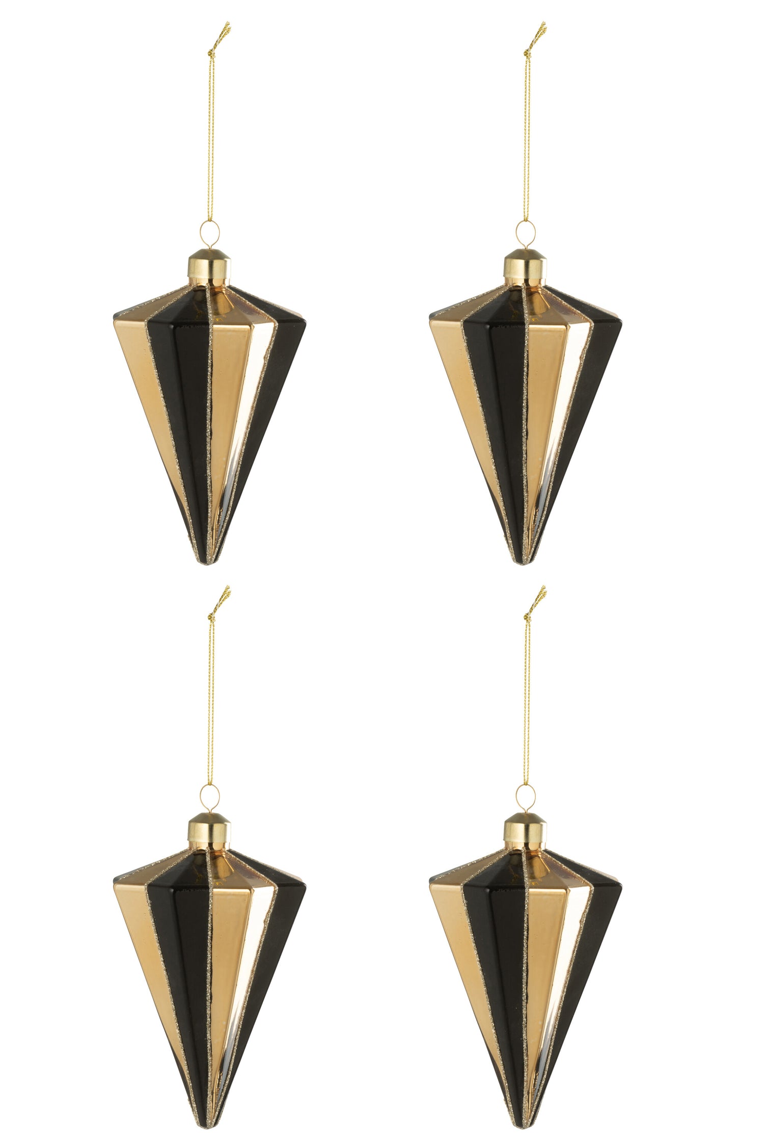 J-Line kerstbal Diamant Gestreept - glas - goud|zwart - doos