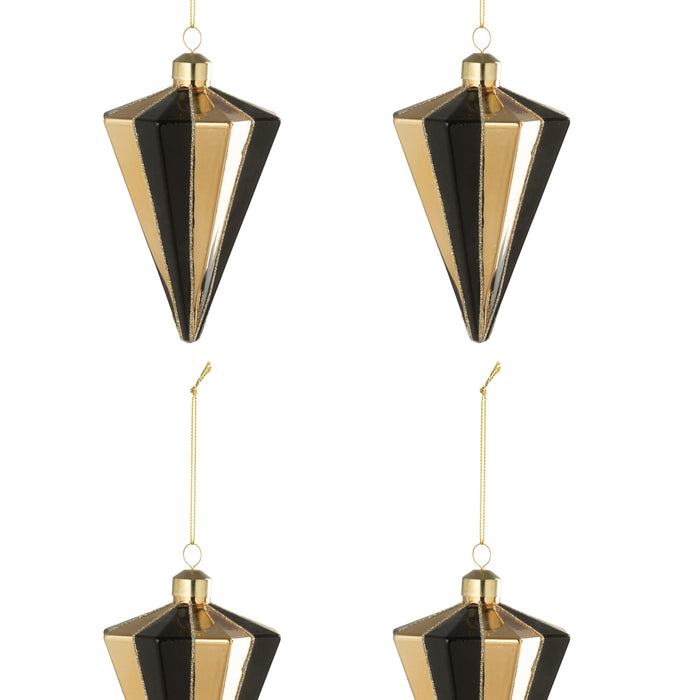 J-Line kerstbal Diamant Gestreept - glas - goud|zwart - doos