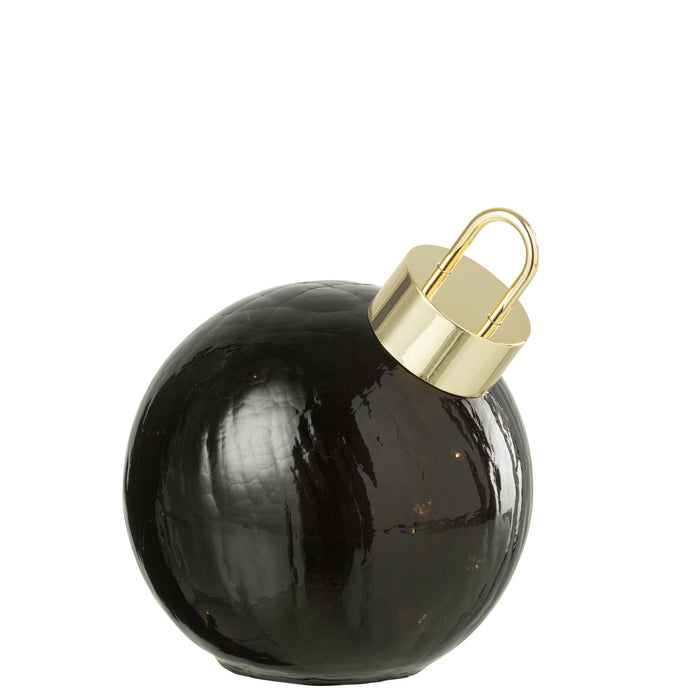 J-Line kerstbal - glas - zwart - small - LED lichtjes