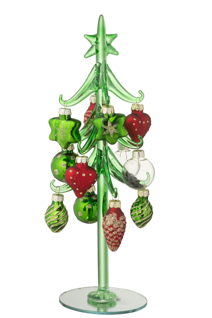 J-Line decoratie Kerstboom + Ballen - glas - donkergroen|ker