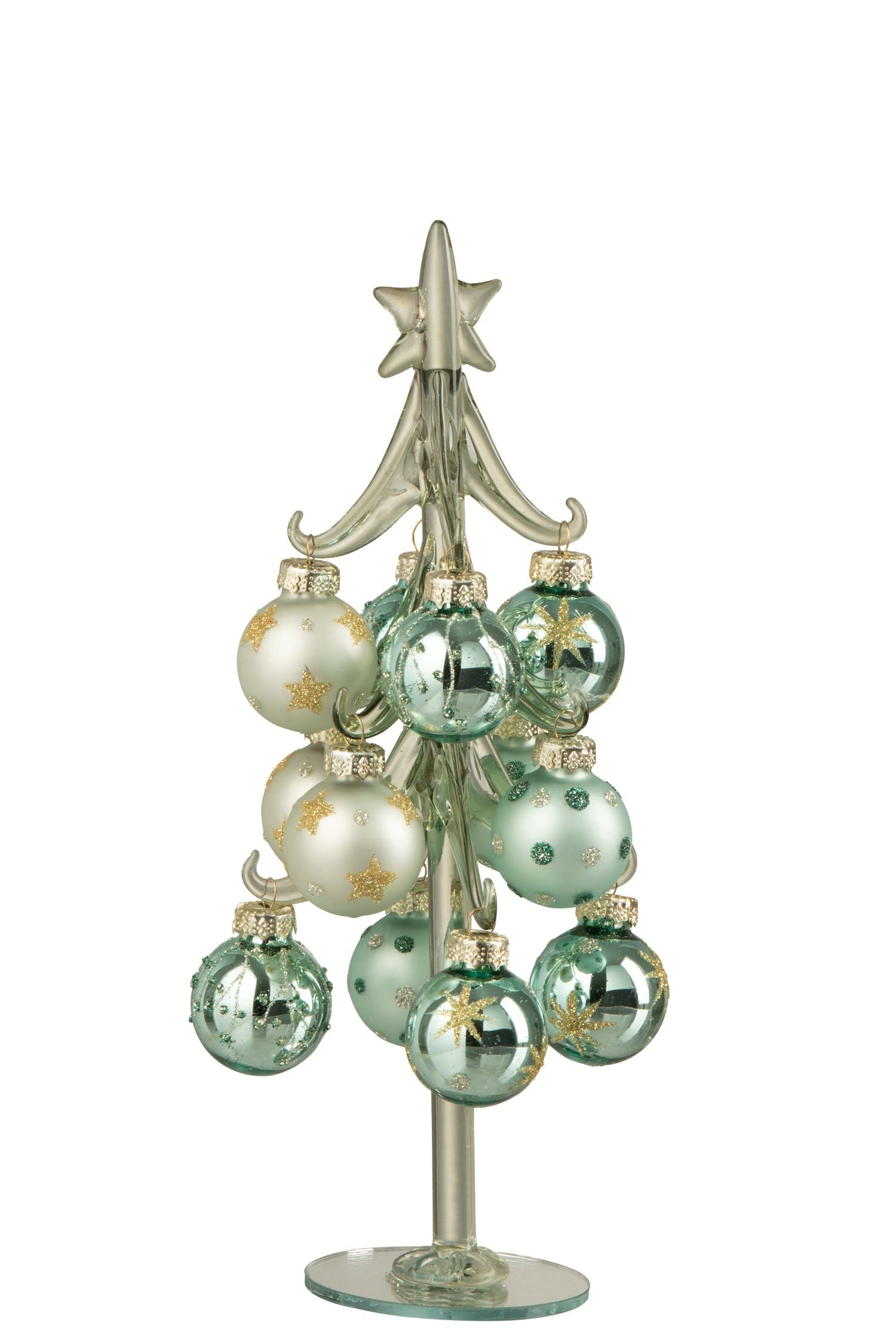 J-Line decoratie kerstboom + Ballen - glas - groen|blauw - s