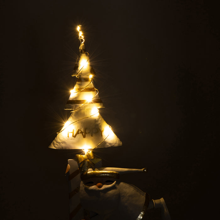 J-Line figuur Kerstman Boom - ijzer - goud|wit - small - LED