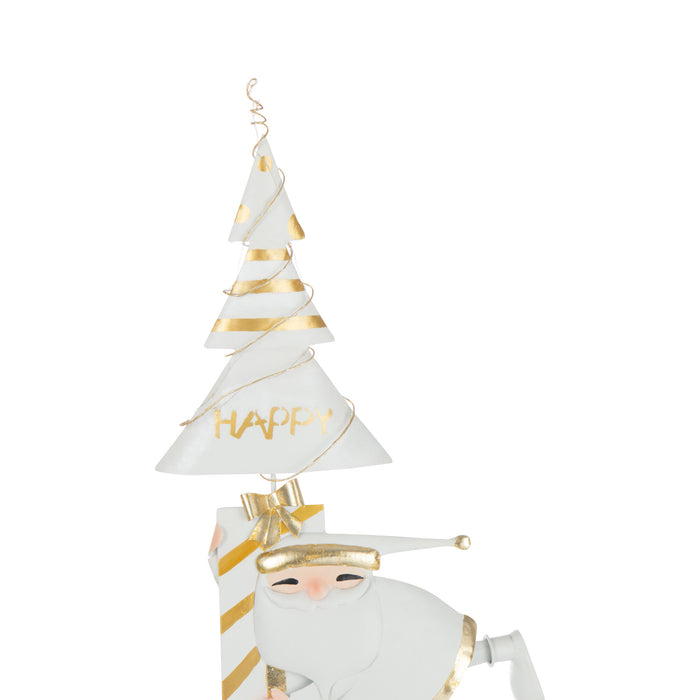J-Line figuur Kerstman Boom - ijzer - goud|wit - small - LED