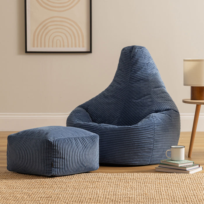 icon Dalton Zitzak met Poef - Ribfluweel - Denimblauw