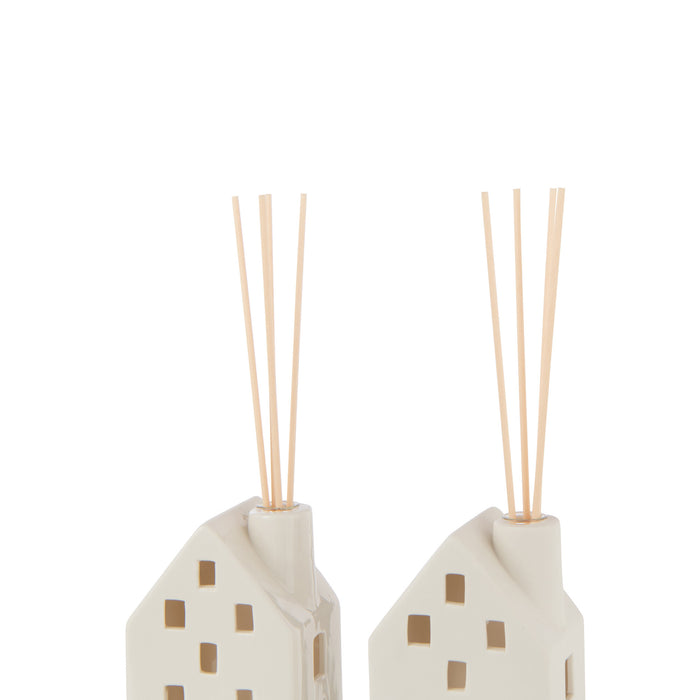 J-Line vaas Huis - keramiek - wit - 2 stuks - LED