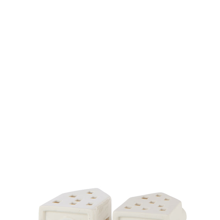 J-Line vaas Huis - keramiek - wit - 2 stuks - LED