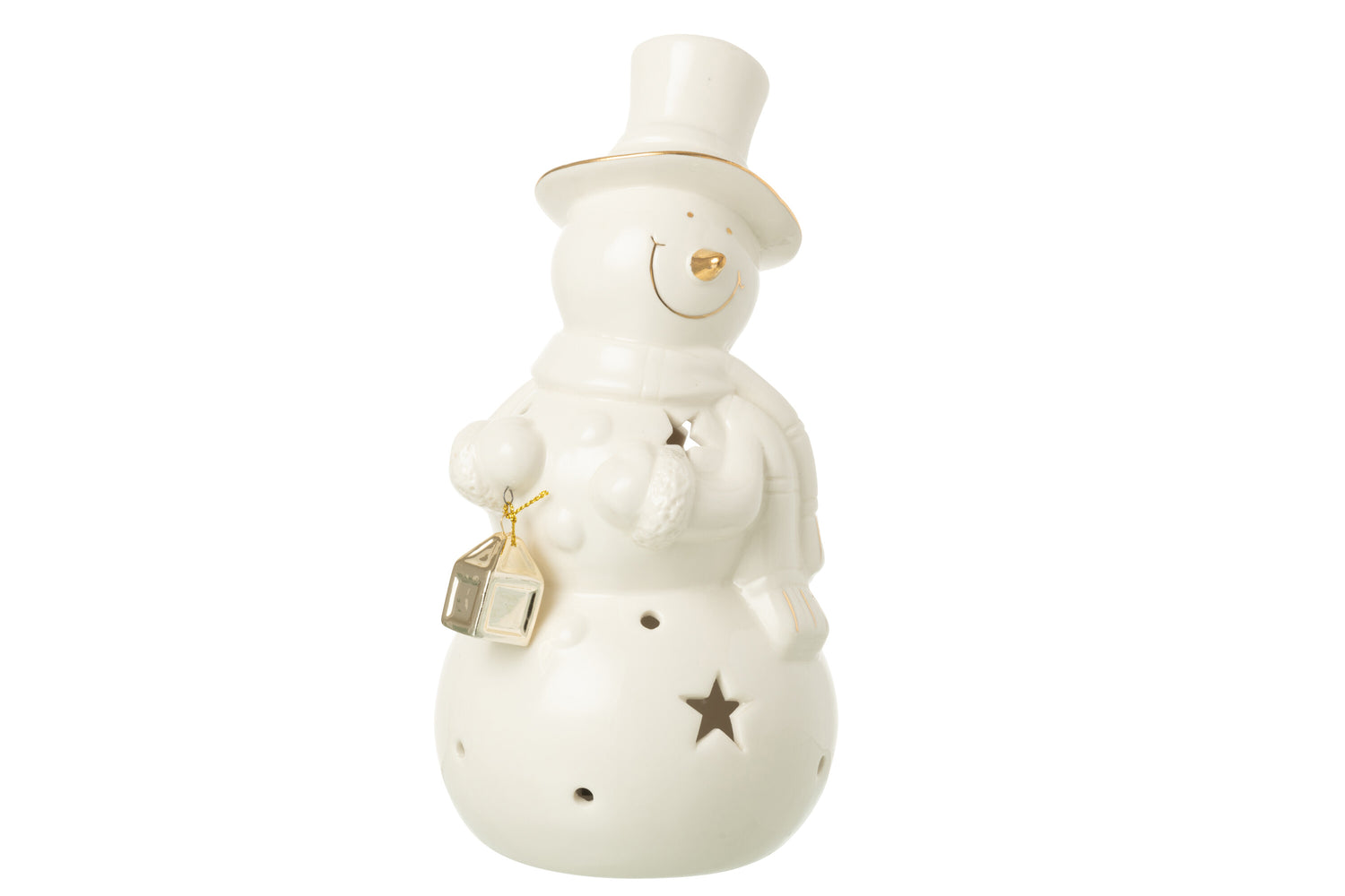 J-Line figuur Sneeuwman - porselein - ecru - large - LED lic