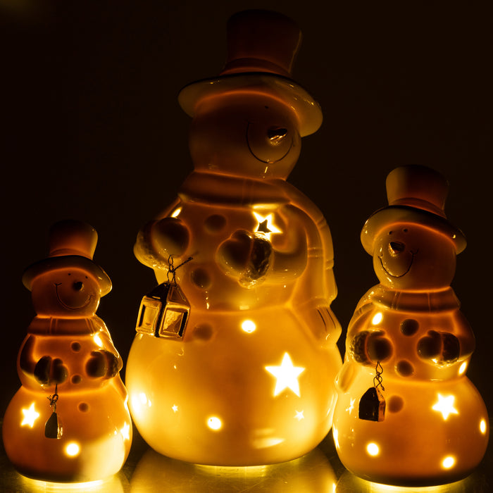 J-Line figuur Sneeuwman - porselein - ecru - large - LED lic