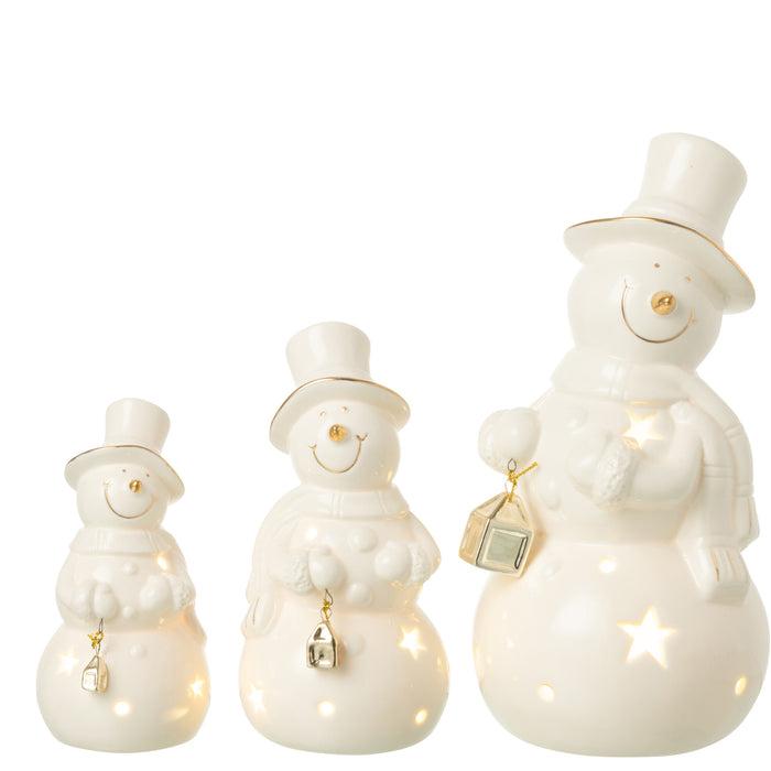 J-Line figuur Sneeuwman - porselein - ecru - large - LED lic