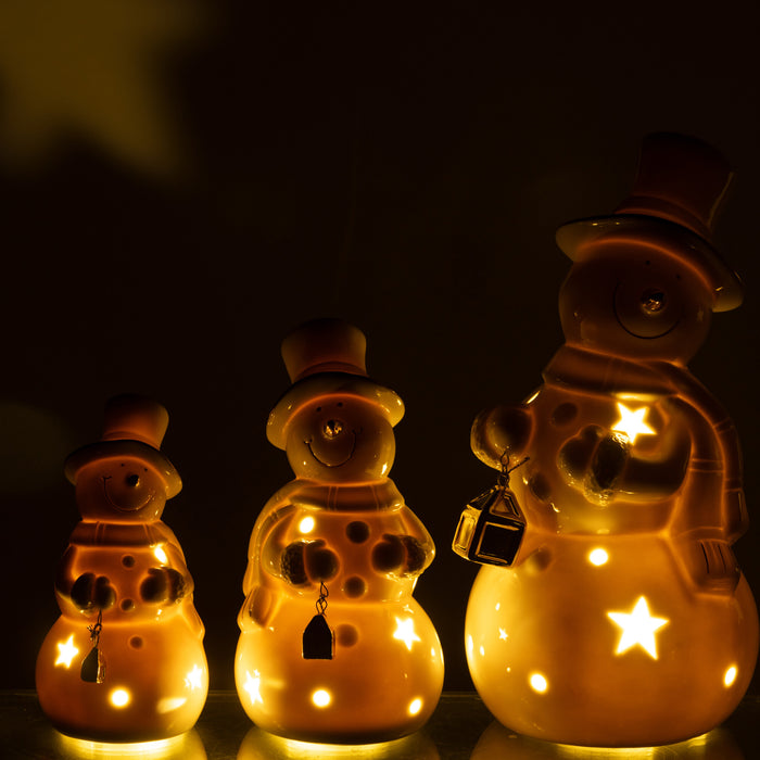 J-Line figuur Sneeuwman - porselein - ecru - large - LED lic