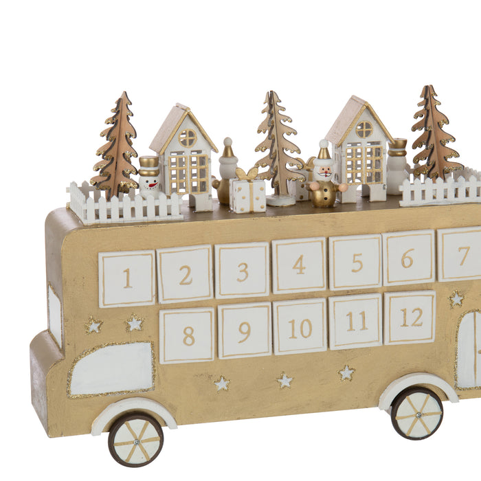 J-Line decoratie Bus Adventskalender - multiplex - goud|wit