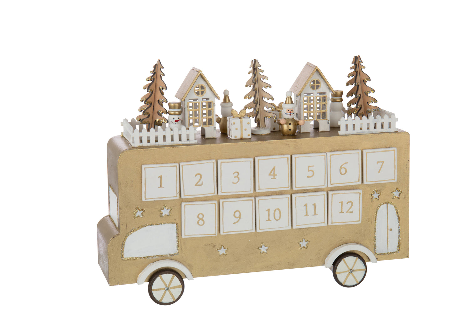 J-Line decoratie Bus Adventskalender - multiplex - goud|wit