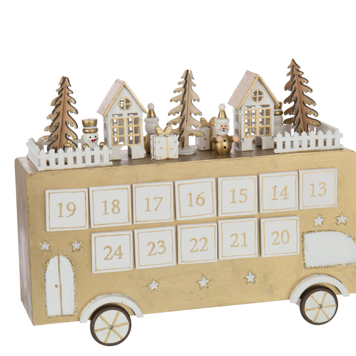 J-Line decoratie Bus Adventskalender - multiplex - goud|wit