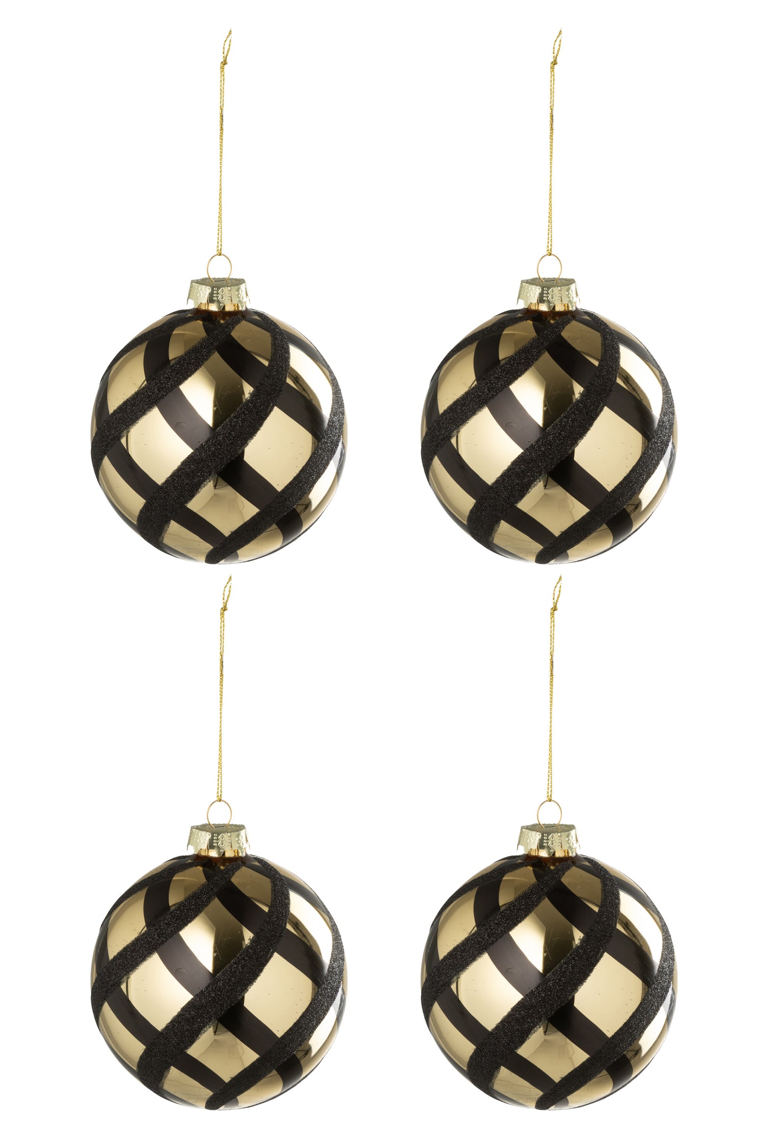 J-Line kerstbal Geruit - glas - goud|zwart - doos van 4