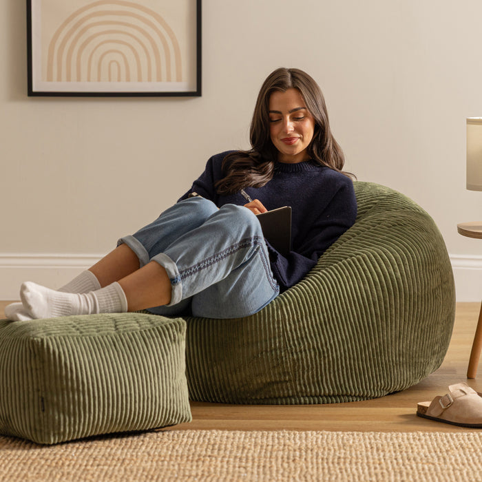 icon Kingston Zitzak met Poef - Ribfluweel - Saliegroen