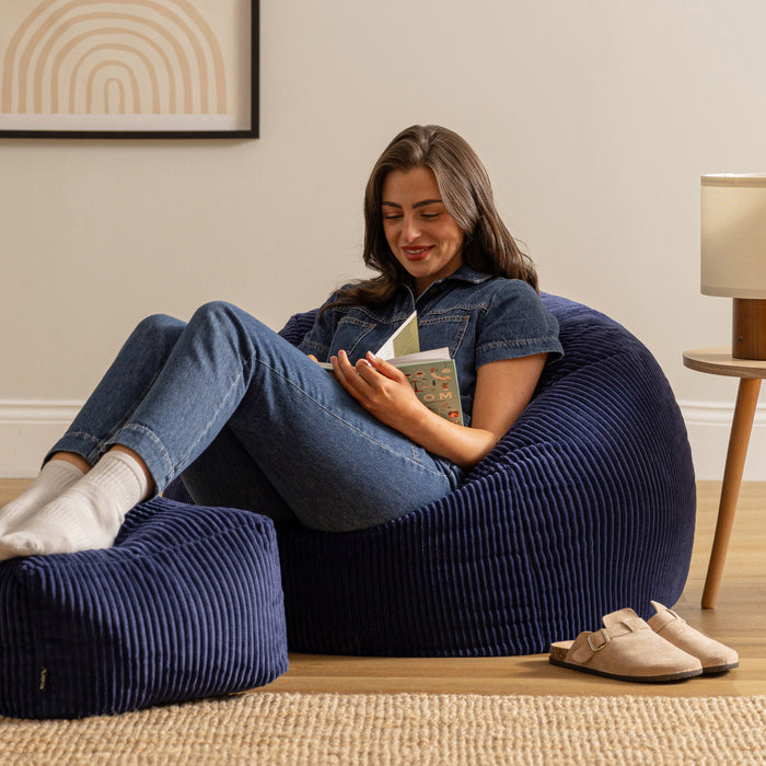 icon Kingston Zitzak met Poef - Ribfluweel - Marineblauw