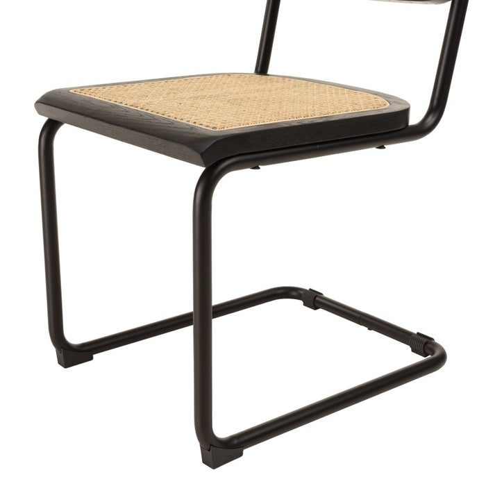 PIERRE - Lot de 2 chaises assise bois noir|rotin naturel pieds métal