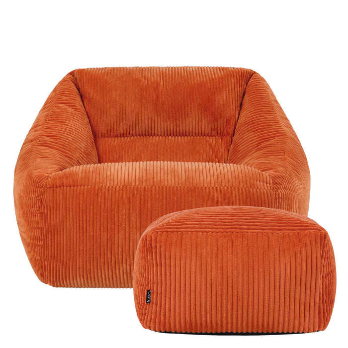 icon Natalia Zitzak Fauteuil met Poef - Ribfluweel - Terra-oranje