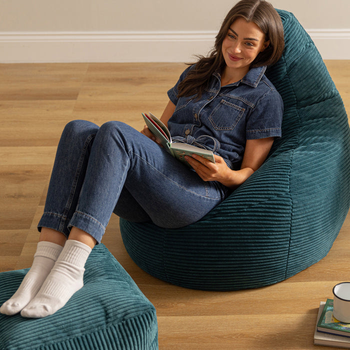 icon Dalton Zitzak met Poef - Ribfluweel - Blauwgroen
