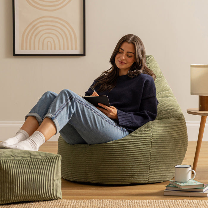 icon Dalton Zitzak met Poef - Ribfluweel - Saliegroen