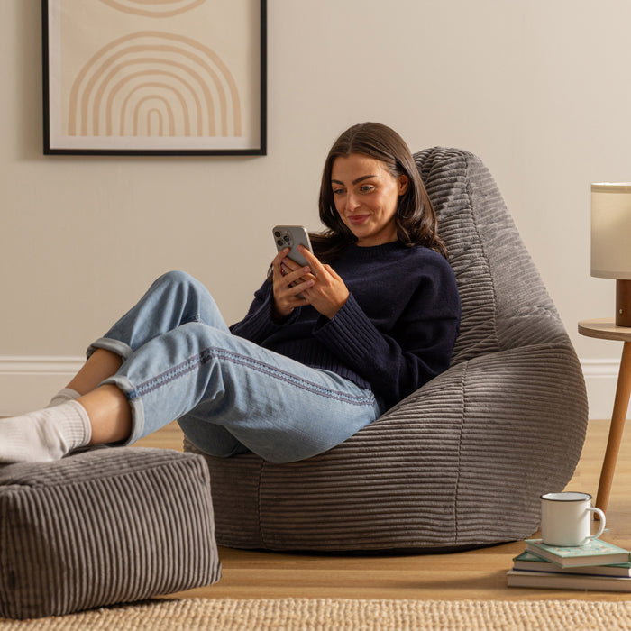 icon Dalton Zitzak met Poef - Ribfluweel - Houtskool