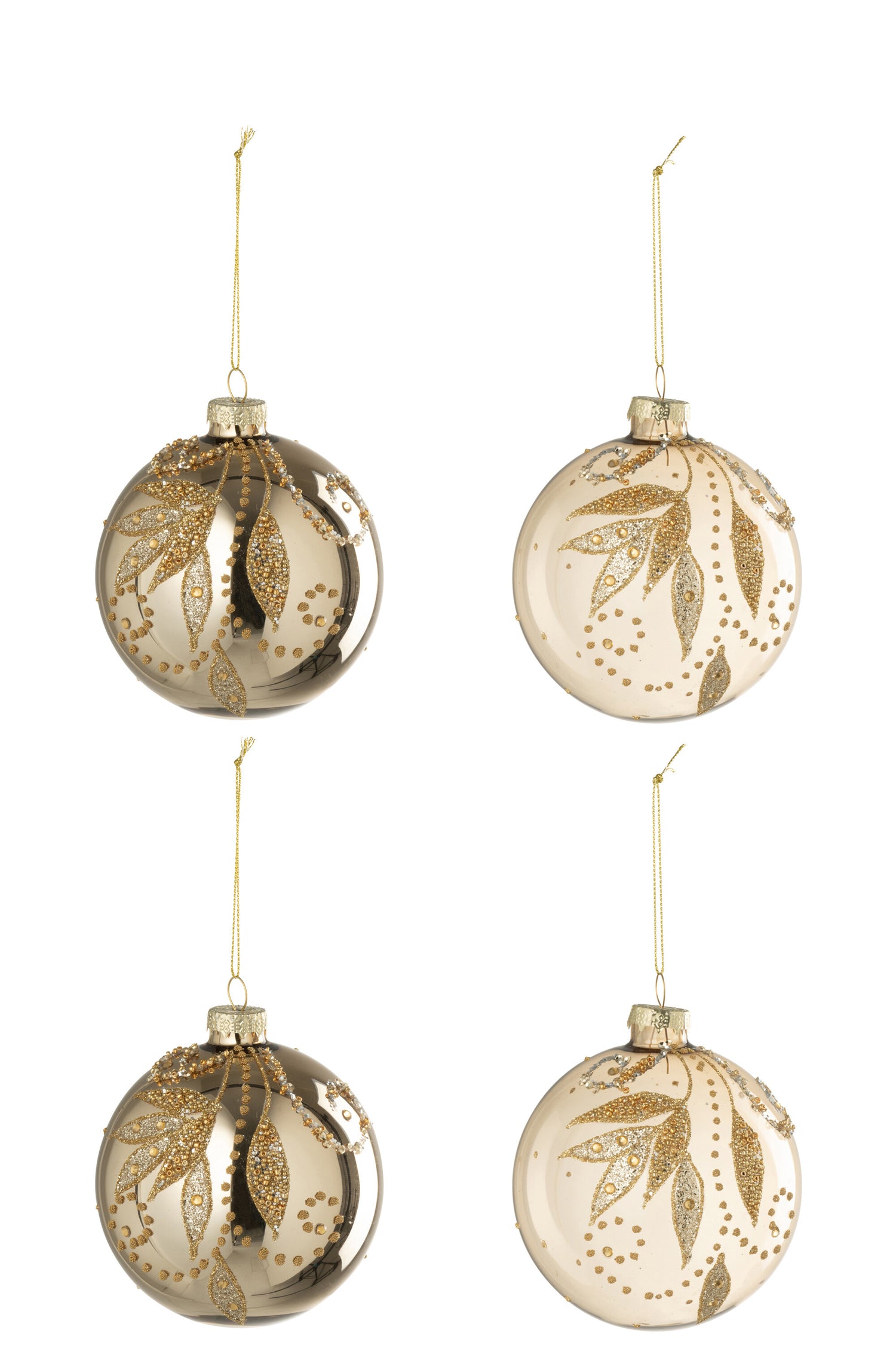 J-Line kerstbal + Stippen - glas - goud - doos van 4