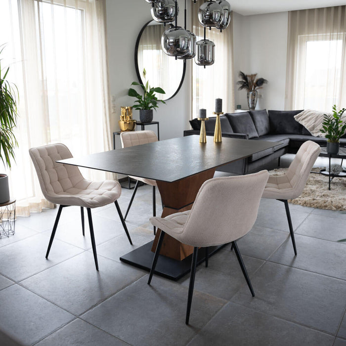 HOME DELUXE Eetkamerstoel – Ribfluweel – Beige – Set van 4