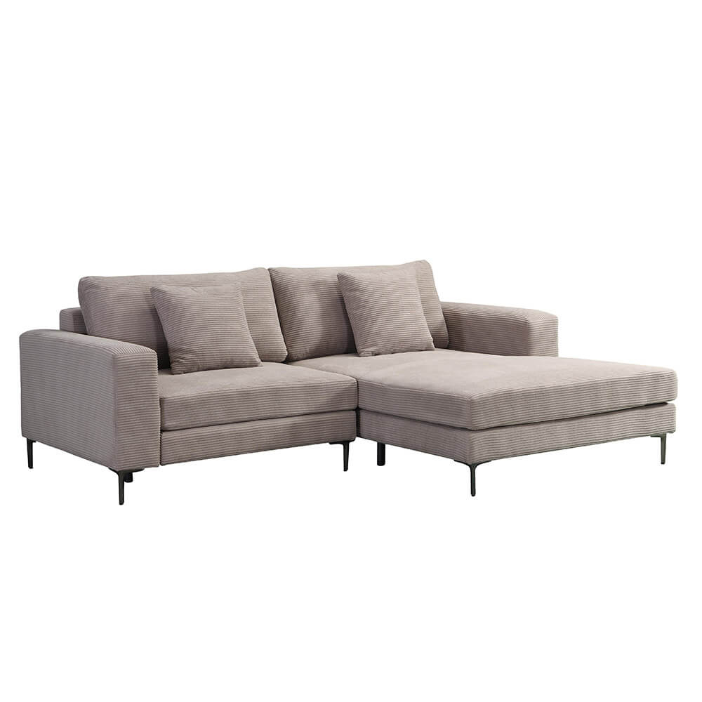 HOME DELUXE 2-zitbank - Chaise Longue Rechts - Ribfluweel - Beige