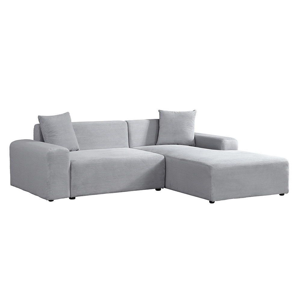 HOME DELUXE Hoekbank met Chaise Longue Rechts - Ribfluweel - Grijs