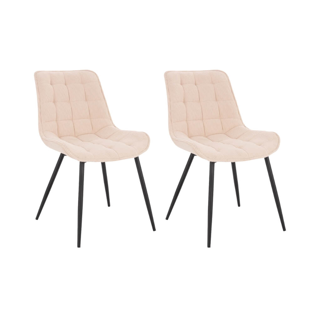 HOME DELUXE Eetkamerstoel – Ribfluweel – Beige – Set van 2