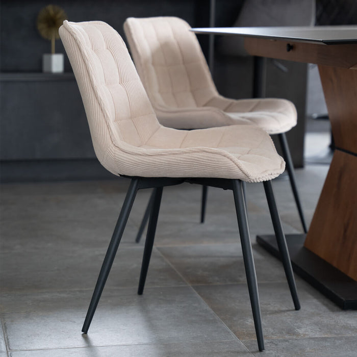 HOME DELUXE Eetkamerstoel – Ribfluweel – Beige – Set van 2