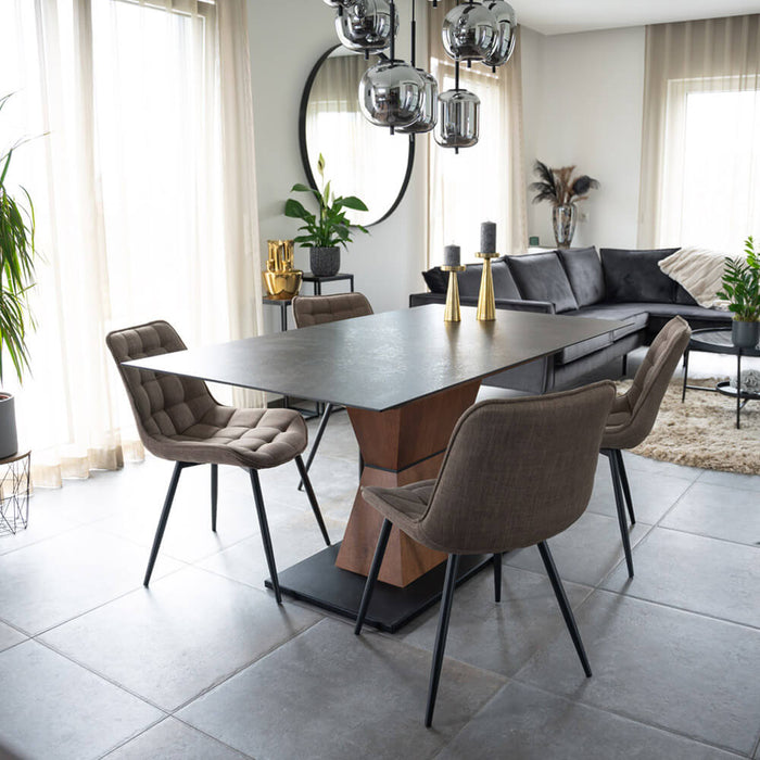 HOME DELUXE Eetkamerstoel – Webstof – Grijs|Bruin – Set van 4